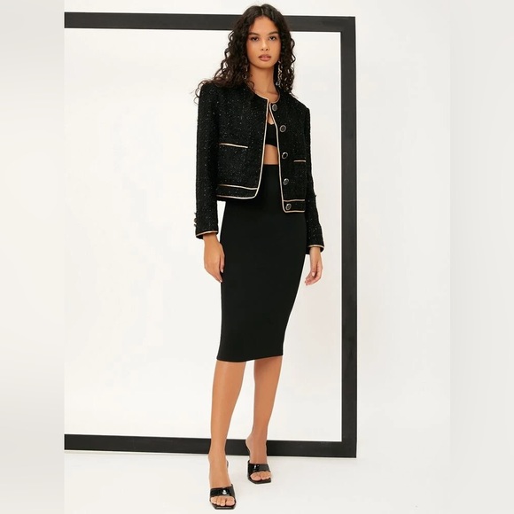 NWOT Women’s Small SHEIN Contrast Piping Single Breasted Placket Tweed Overcoat - Picture 5 of 13